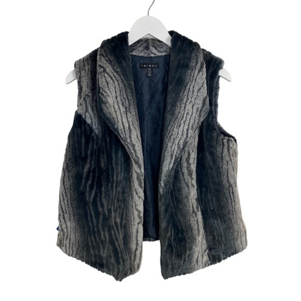 Tribal Faux Fur Gray Vest Size L